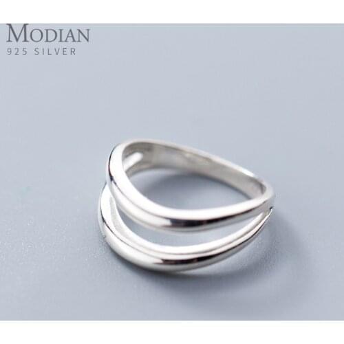 Modian Double Layer Geometric Line Sterling Silver 925 Thick Ring for Women Fashion Simple Ring Party Gift Fine Jewelry