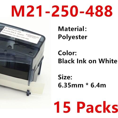 15 Pack M21 250 488 Polyester Label Ribbon M21-250-488 For BMP21 PLUS Printer Black On White M21-250-488 6.35mm * 4.9m