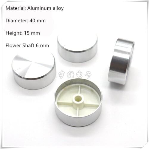 2 Piece 40*15MM silver aluminum alloy knob cap potentiometer speed control switch knob suitable for Flower shaft 6MM