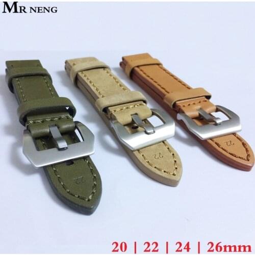 20mm 22mm 24mm 26mm Leather Watch Strap Watch Band Man Watch Straps Green Orange Beige with Stainless Steel Silver Buckle