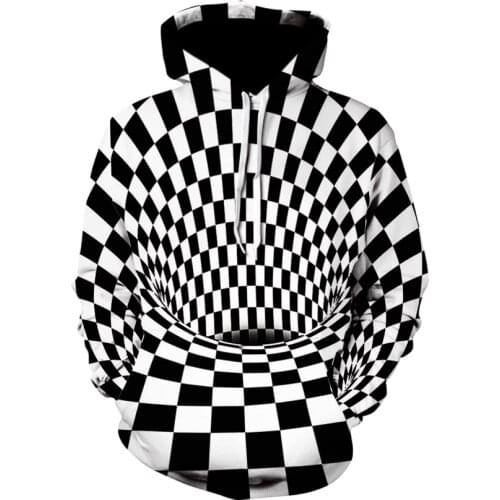 2020 fashion fun black and white check long-sleeved hoodie 3D high quality casual skateboard hoodie for men and women