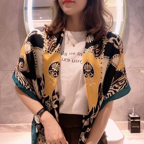 2021silk spring autumn women scarf luxury design printing ladies beach shawl scarf fashion smooth female headscarf 110x110cm