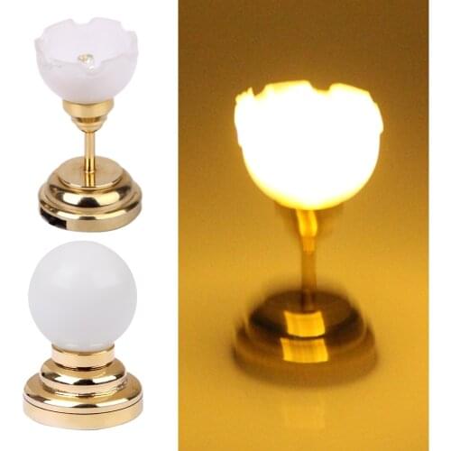 2pcs 1/12 Scale Gold Plated Dollhouse LED Ceiling Lamp Desk Light Decor