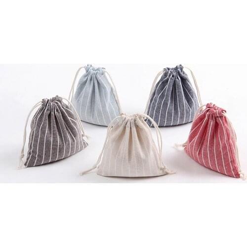 3 Size Stripe Design Printed Drawstring Bag Pocket Storage Candy Color Pattern Backpack Women Cotton Fabric Bags