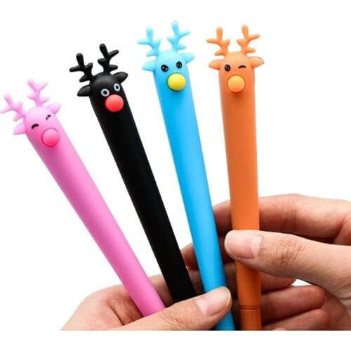 30pcs/lot Kawaii Christmas Soft Glue Elk gel pen black inkSchool Office Stationery Supply Promotional Gift