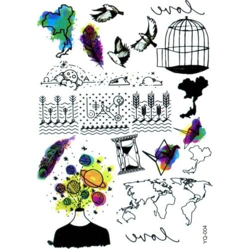 5pcs Beauty World Waterproof Temporary Tattoos men high quality Bird And Feather Henna Tattoo Body Art Tatoo Sleeve Sticker