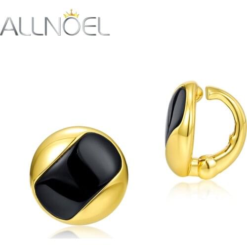 ALLNOEL Brass Earring For Women Black Onyx Real Gold Plated Ear Clip Copper Earrings 2021 Trend Wedding Fine Jewelry New Gift