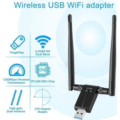 Wireless USB WiFi Adapter Wireless Network Card With Dual 5dBi Antennas 1200Mbps 2.4G/5.8G WiFi USB Computer Network Adapter