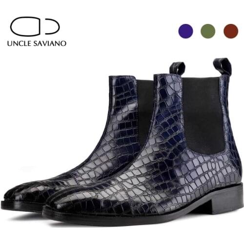 Uncle Saviano Winter Mens Patent Leather Boots Shoes Work Formal Genuine Leather Fashion Designer Shoes Men High-top Add Velvet