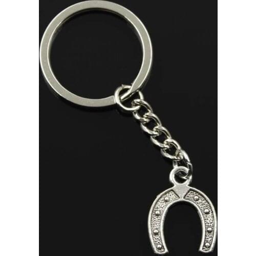 New Fashion Men 30mm Keychain DIY Metal Holder Chain Vintage Lucky Horseshoe 24x18mm Silver Color Pendant Gift