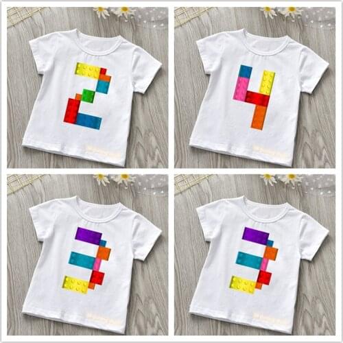 2021 Splicing Building Blocks Game Number 2-9 Letter Print Boys/Girls T shirt Happy Birthday Gift Kids Clothes Baby T-shirt