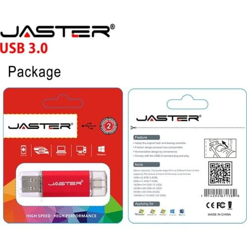 JASTER USB 3.0 OTG & type-c usb flash drives 16GB 32GB 64GB 128GB pendrives dual pen drive for android system 10pcs feel logo