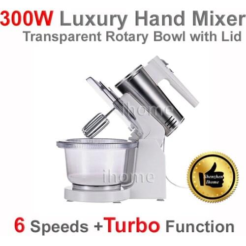 Quality Stainless Steel Hand Cake Mixer Whisk Egg Beater Cake Baking and Paste Dough Kneading Hooks 6 Speeds Low Noise 220V 300W