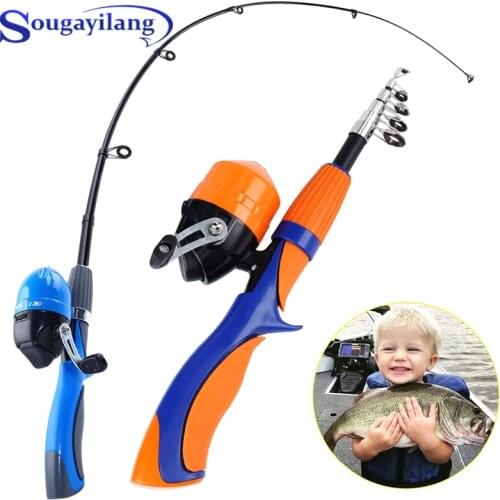 Sougayilang 1.25m/1.6m Ice Fishing Rod and Closed Face Spinning Fishing Reel Combo Fishing Tackle Set Telescopic Rod for Child