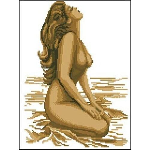 Embroidery Package High Quality Luxurious Cross Stitch Kits Naked Lady On Beach Size:46CMX35CM DIY Embroidery Kit Free Shipping