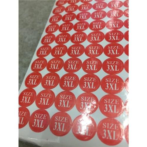 Diameter 12mm Red paper size label ,S m l xl xxl xxxl paper size sticker labels for clothes