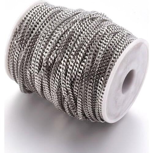 304 Stainless Steel Twist Chains, for Mens Chain Necklace Making, 304 Stainless Steel Color, 5x4x1mm; 6x4x1.2mm,50m/roll