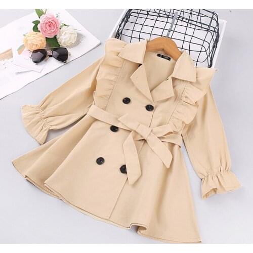 Baby Girls Jacket Outerwear 2021 Spring Double-Breasted Kids Trench Coat For Infant Girl 2-8 Years Windbreaker LM039