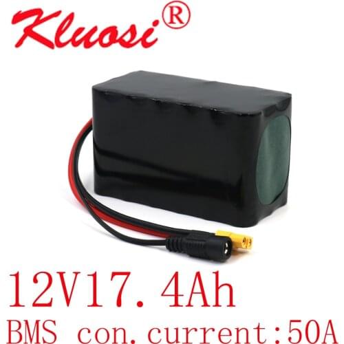KLUOSI 3S6P 12V 17.4Ah 12.6V 18Ah Orline Lithium Battery Pack with 50A BMS 500Watt High Power for Motor Scooter Light Etc XT60