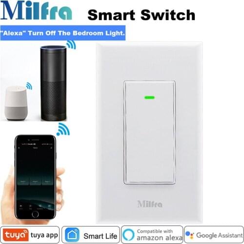Milfra Wifi Smart Switch Neutral Wire Required Voice Cell Phone Control Light Switch for Google Assistant Alexa Tuya Smart Life
