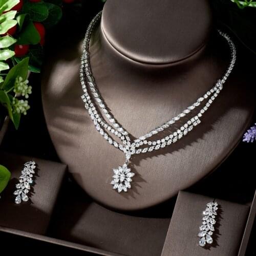 HIBRIDE Fashion CZ Jewelry Sets for Women Water Drop Design Necklace Earrings Bijoux Set Party Wedding Gift Wholesale N-1279