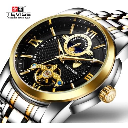 TEVISE Mechanical Watches Men Tourbillon Automatic Watch Moon Phase Luminous Luxury Wristwatches Male Clock Dropshipping