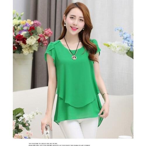 New Womens Tops Fashion Women Summer Chiffon Blouse Plus Size Ruffle Batwing Short Sleeve Casual Shirt Blusas Feminina
