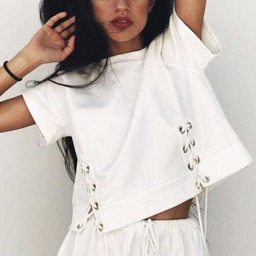 New womens corns bandage all-match cotton top Summer T-shirt slim-fitting women