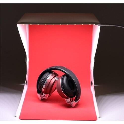 Portable Photo Studio 9" Mini Folding Table Top LED Light Box Photography Lighting Tent w/ 4pcs(White Green Red Black) Backdrop