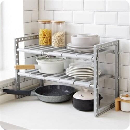 Extendible Storage Rack Kitchen Under Sink Shelf Floor Standing Cabinet Multifunctional Holder Stainless Steel Organizer 2 Layer