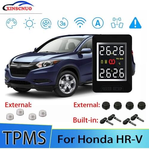 Smart Car TPMS Tire Pressure Monitor System For Honda HRV HR-V With 4 Sensors Wireless Alarm Systems LCD Display TPMS Monitor