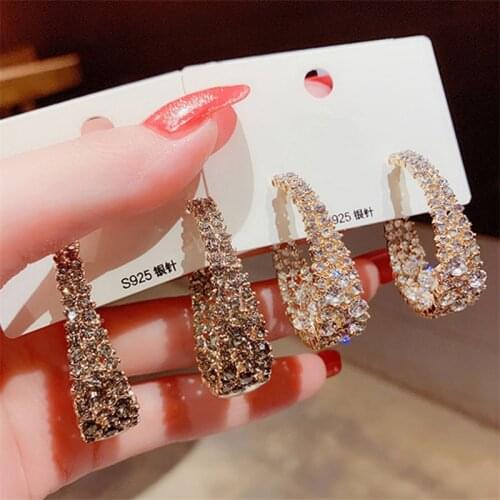 YAOLOGE Rhinestone Stud Earrings For Women Exquisite Annulus Yellow Gold Luxurious Vintage Earrings Wholesale