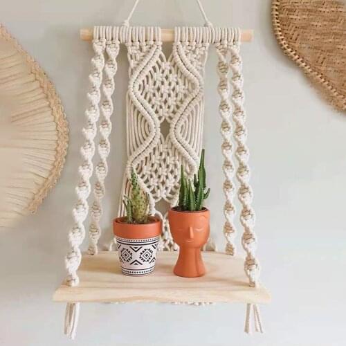Chic Bohemian Tapestry Wall Shelf Handwoven Wall ing Rack Ornament