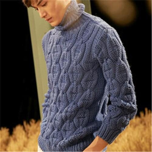 100% hand made pure wool turtleneck knit men fashion solid loose thick pullover sweater one&over size