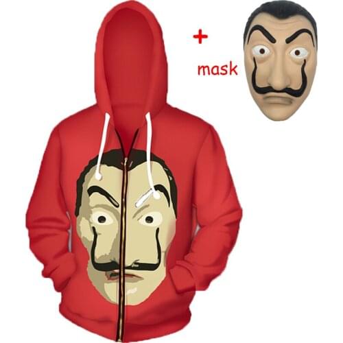 Movie Salvador Dali Hoodie Sweatshirt Jacket Clothes Costume La Casa De Papel Red Hoody Hooded Men Male Autumn Coat Halloween