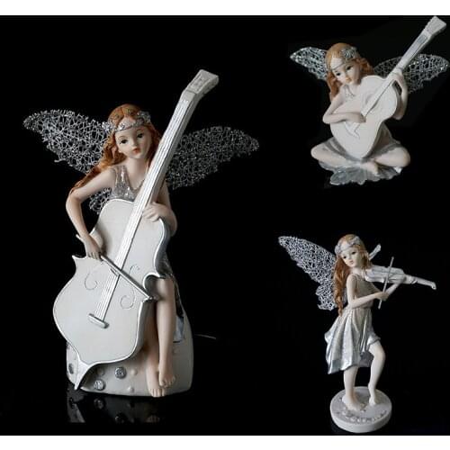 Girl Playing Guitar Resin Crafts Ornaments Modern Girl Angel Figurines Music Elf Instrument Girl Home Decor Daughter Gift Idea