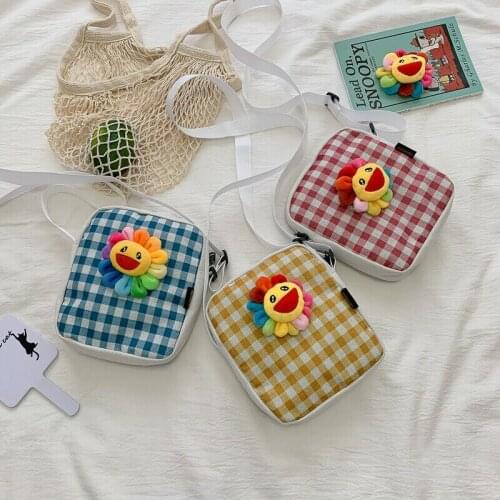 New Women Cute Sunflower Plaid Canvas Handbag Shoulder Lady Cross Body Bag Tote Messenger Satchel Purse