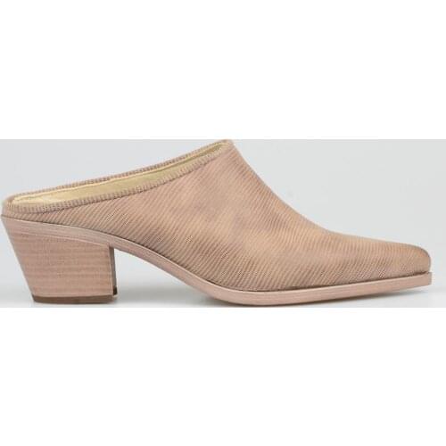 FootCourt- Brown Genuine Leather Pointed Toe Outdoor Womens Slippers with Heel Spring Summer Ladies Shoes Sandals New Collection