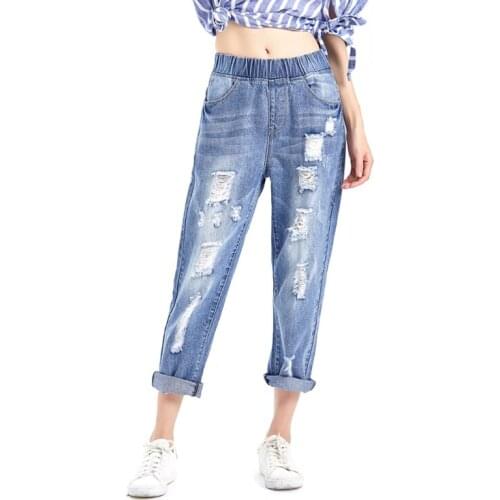 Women denim harem pants hole jeans women fashion loose female jeans ankle-length pants for girls plus size