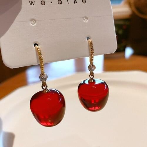 1 Pair Cute Simulation Red Cherry Gold Color Stud Earrings for Women Girl Gift Simple Rhinestone Earrings Female Fashion Jewelry