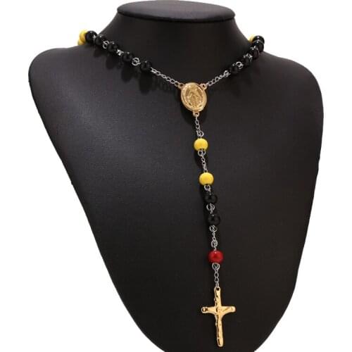 1pcs Stainless Steel Choker Necklace Christ Crucifix Jesus Cross Beads Ball Necklaces for Women Men Jewelry Party Gifts