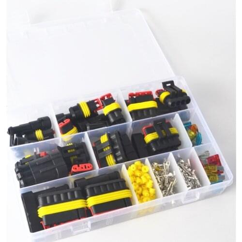 240Pcs Superseal AMP Tyco Waterproof 12V Electrical Wire Connector Sets Kits with Crimp Terminal and Car Fuse small medium size