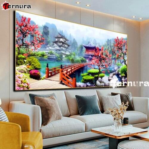 5D diamond painting landscape diy handmade full square round diamond embroidery rhinestones tree cross stitch Ancient building