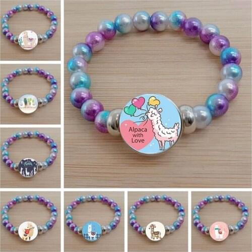 Alpaca Love Animal Bracelet Cute Sheep Color Bead Glass Bracelet Jewelry Student Gift