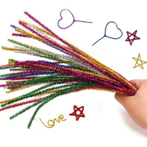 100pcs Glitter Chenille Stems Pipe Cleaners Plush Tinsel Stems Wired Sticks Kids Educational DIY Craft Supplies Toys Craft Gift