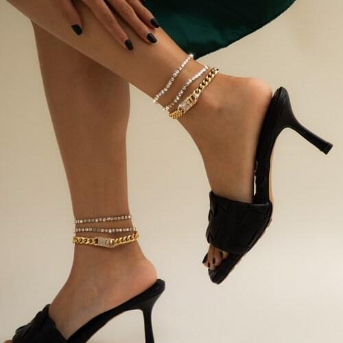 Rhinestone Anklets For Women Fashion 3 Pieces Ankle Bracelet Female Feet Jewelry Accessories 2021 Bracelet cheville femme