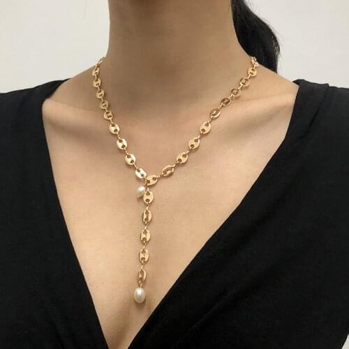Pig Nose Chains Necklace for Women Imitation Pearl Pendant Gold Color Clavicle Chain Female 2021 Fashion Jewelry Simple New