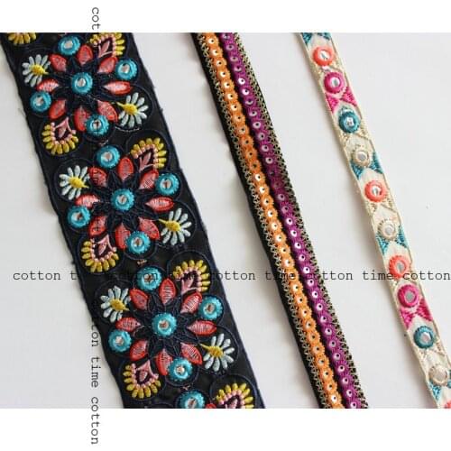 5yards Indian Trim Embroidered lace colorful Gypsy Lace Fabric Band Sawing Accessory for fashion cloth Bags home deco accessory