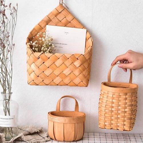 Wooden Hand-Woven Wall Hanging Mount Basket Fruit Storage Tray Multipurpose Handcrafted Portable Flower Basket