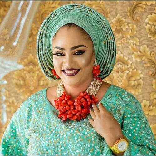 Elegant African Real Red Coral Jewelry Sets Dubai Gold Accessory Indian Wedding Bridal Statement Costume for Female Gift AJS15